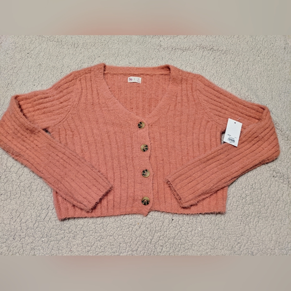 SO Cropped Pink Cardigan Sweater Valentine's Day size M NWT